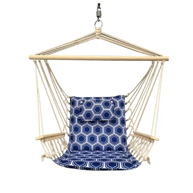 Hammock Chair with Stand - Blue w/ White Rings Pattern