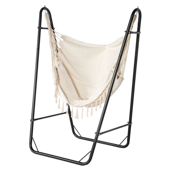 Hammock Chair with Stand, U Shape Swing Chair, Cream White, Patio Hanging Chair with Side Pocket, Outdoor Indoor Relax Chair, 330lbs Capacity
