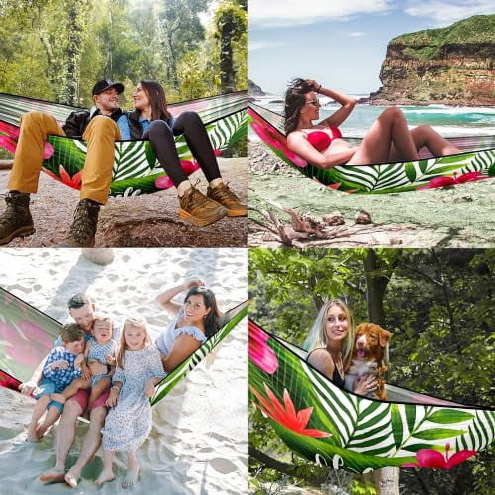 Hammock Double & Single Portable Hammocks with Storage Bag Travel Camping Beach Hiking Backpacking Patio Backyard-Indoor Outdoor Gear Hello Summer Tropical Floral Palm