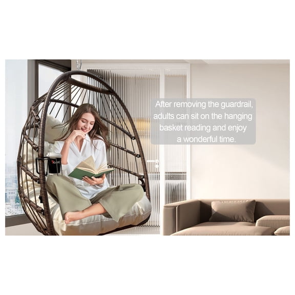 Hammock Egg Basket Chairs Without Stand Indoor Outdoor, UV Resistant Cushion Hanging Chair, Foldable Frame 350lbs Capacity Ceiling Hammock Chair for Patio Porch Backyard Balcony