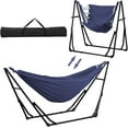 thumbnail image 1 of Hammock with Foldable Stand, 2 in 1 Hammock and Swinging Chair with Carrying Bag, Portable Camping Chair Suitable for Outside, Swing,Patio,Garden,Camping Trip Blue, 1 of 8