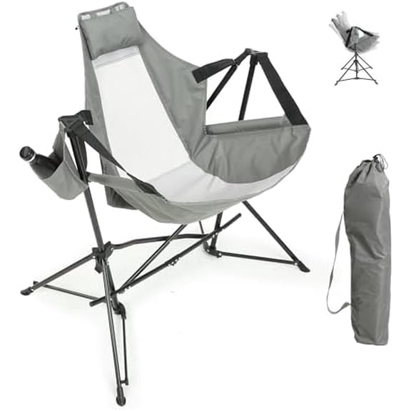 Hammock Folding Camping Chair - Outdoor Portable Swing Camp Chairs with Stand Adults Rocking Swinging Chair for Beach Lawn Patio (Grey)$$Sport & Recreation Other