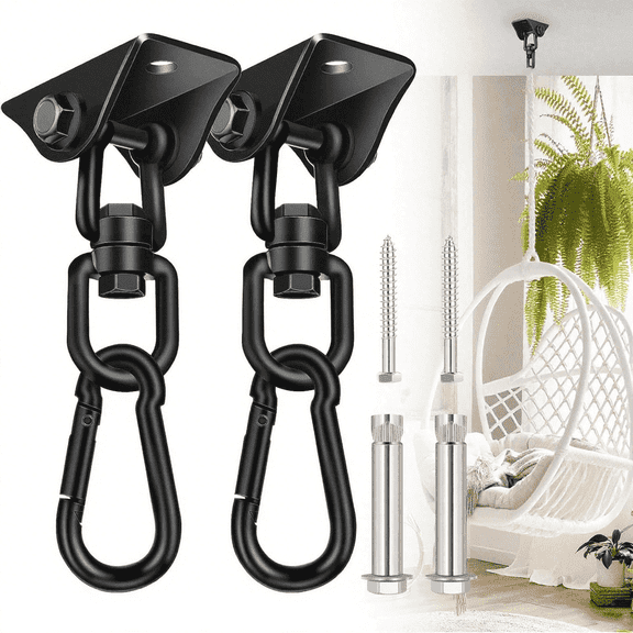 Hammock Hanging Kit 2 Pack, Porch Swing Hanging Kit 1200 Lb Capacity, Hammock Ceiling Hooks Heavy Duty 360Rotating Hanging Swing Chair Hardware for Hammock Chair Stand, Porch, Yoga, Gym