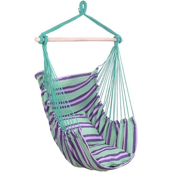 Hammock Hanging Rope Swing Chair with Pillows, Anti-Slip Striped Canvas Soft Hanging Chair Heavy Duty for Kids Adults Outdoor Balcony, Terrace, Backyard Beach Garden Outside and More (Green)