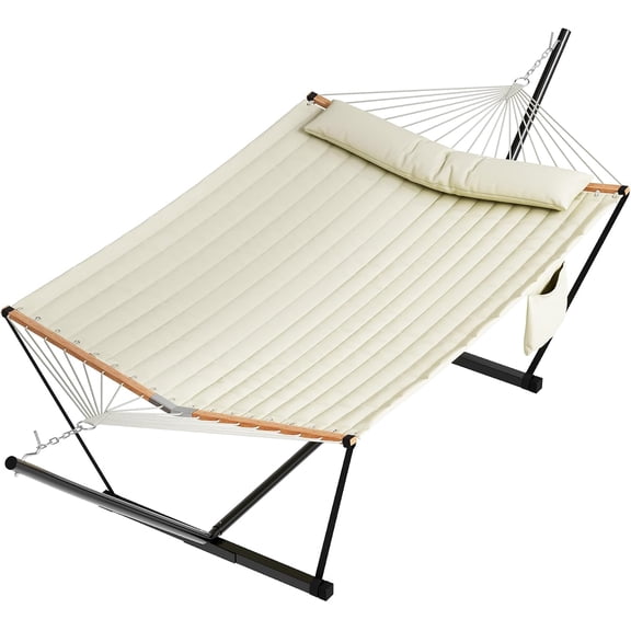 Hammock with Heavys Duty Stand — 450LB Instant Relaxation for Backyard, Camping & Beyond, Premium Cotton-Polyester Blend, Tool-Free Steel Frame & Carrying Bag(Yellow Stripe)