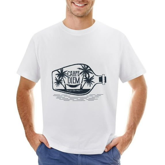 Hammock In Bottle. Carpe Diem Men’s Graphic T-shirt Vintage Short Sleeve Sport Tee White L