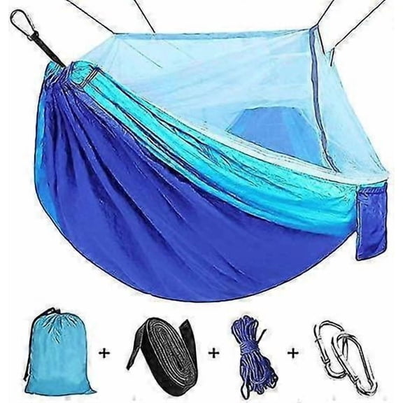 Hammock With Mosquito Net, Ultralight Travel Camping Nylon Parachute Hammock For Hiking Garden Travel Hammocks 110"(l) X 59"(w) (blue) (blue/sky Blue)