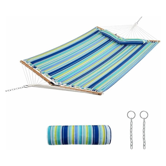 Hammock, Portable Hammocks with Spreader Bars & Detachable Pillow, Quick Dry Adjustable Folding Camping Hammock for Outdoor Patio Beach Picnic Poolside
