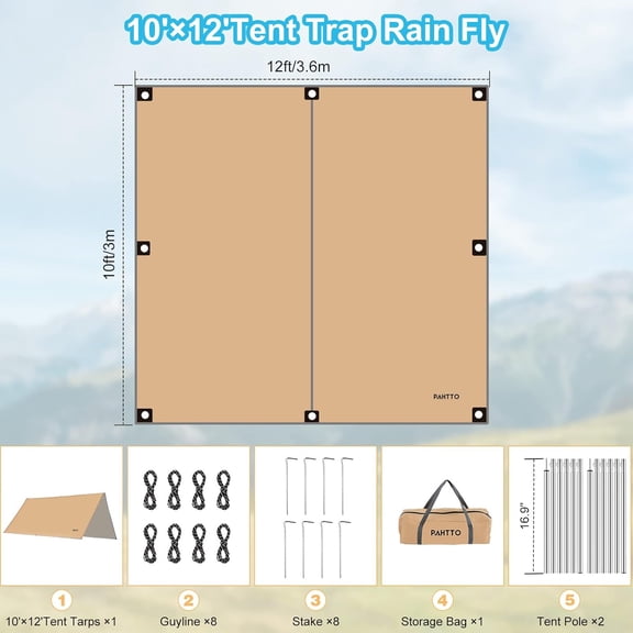 Hammock Rain Fly, 12x10FT Camping Tarp with Poles