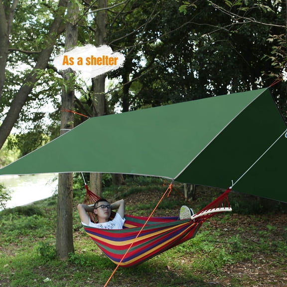Hammock Rain Fly Camping Tarp Waterproof 10x10ft Lightweight Backpacking Shelter For Hiking Outdoor Green