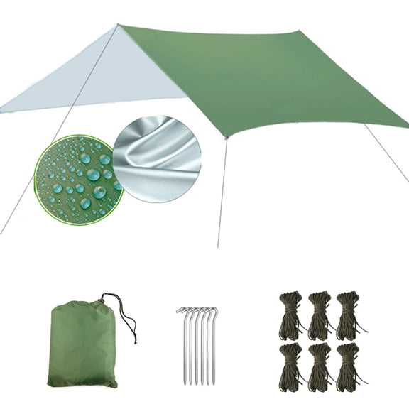 Hammock Rain Fly,Camping Hammock Tent Rain Tarp 10*10FT Silver Coated Double-Sided Multifunctional Hammock Tarp Protected Against Both Water and UV Rays,Suitable For Backpacking, Hiking