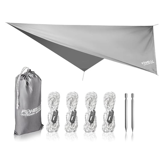 Hammock Rain Fly - Waterproof Camping Tarp, Lightweight Backpacking Shelter with Guy Lines & Stakes - Sun & Snow Protection