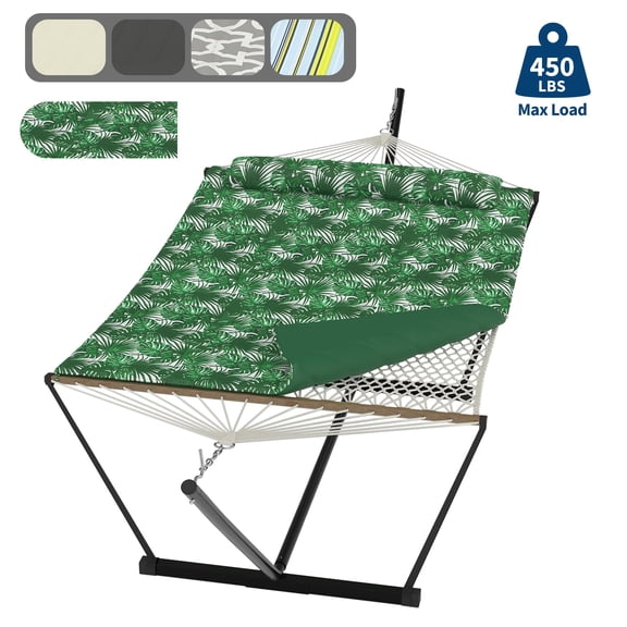 Hammock with Stand, 2 Person Hammock with Heavy-Duty Steel Stand, with Soft Pillow & Balance Ropes, Portable Freestanding Hammock for Backyard, Camping, Patio, Indoor or Outdoor Use