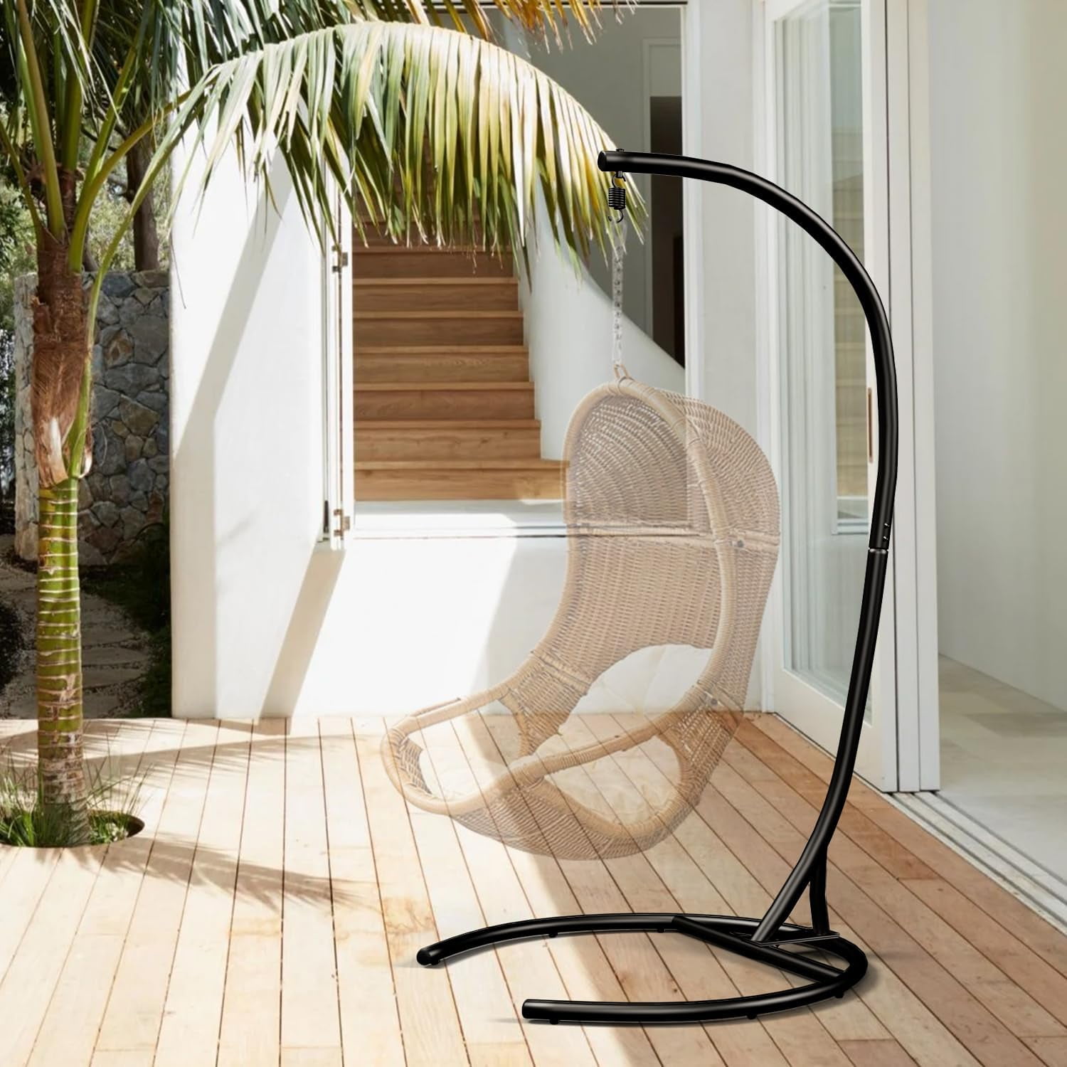 Hammock Stand Only Max 300lbs Hammock Chair Stand Only Heavy Duty Hanging Chair Stand 360 Degree Rotation Egg Chair Stand C Stand Frame for Egg Chair Indoor Outdoor Porch Swing