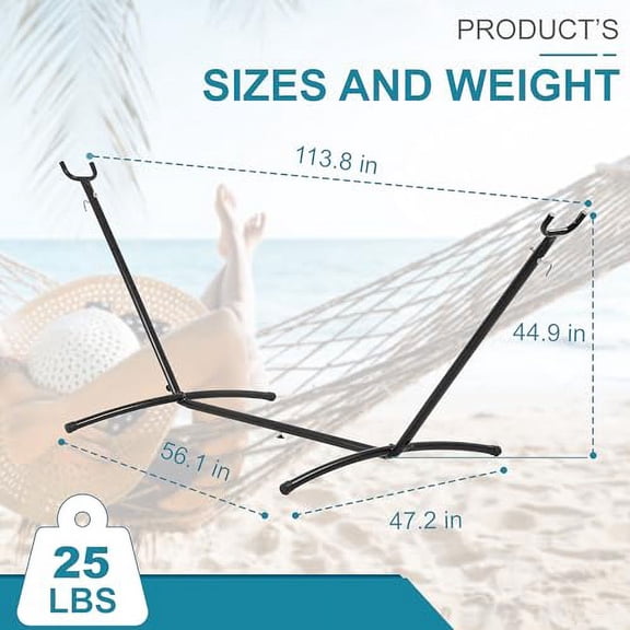 Hammock Stand Portable, 450lbs Capacity Heavy Duty Steel Frame, Hammock Frame with Portable Carrying CaseStand Only, Weather Resistant, 2-People, 114in X 48in X 45in