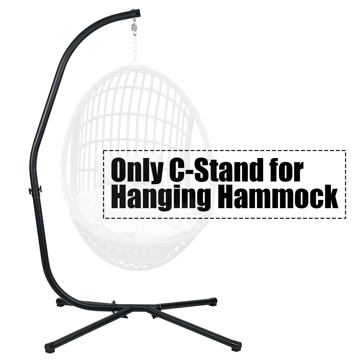 Merrick Lane Heavy Duty All-Weather Hanging Hammock Chair C-Stand with  Steel Offset Base and 360 Degree Rotation, Black 