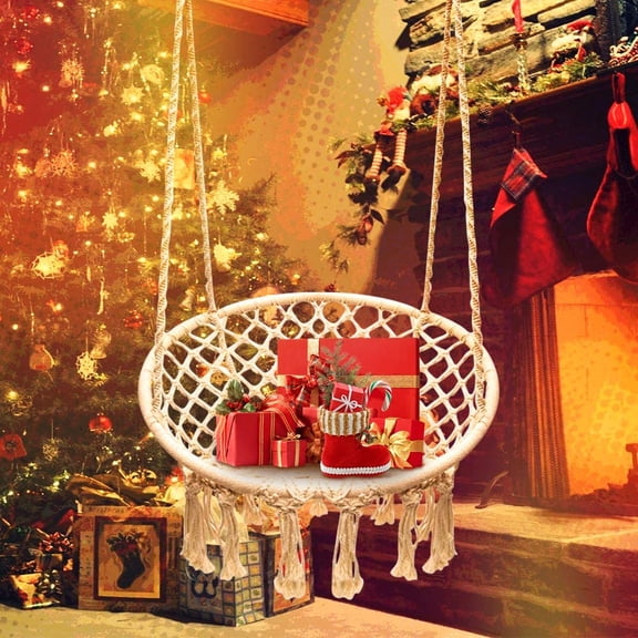 Hammock Swing Chair for 2-5 Years Old Kids,Handmade Knitted Macrame Hanging Swing Chair for Indoor,Bedroom,Yard,Garden- 230 Pound Capacity Off-White- with Suspension Kit