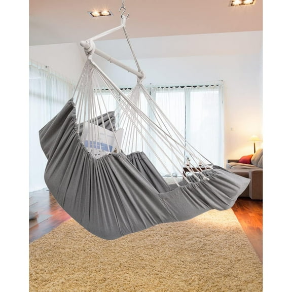Sunyear XXL Hammock Chair with Footrest & 2 Cushions 500lbs - Easy Setup Swing Chair with Metal Anti-Slip Spreader Bar for Indoor/Outdoor Relaxation