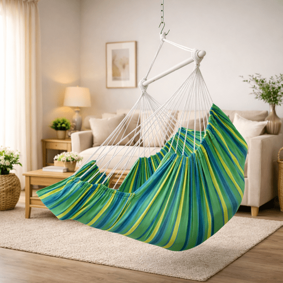 Sunyear XXL Hammock Chair with Footrest & 2 Cushions 500lbs - Easy Setup Swing Chair with Metal Anti-Slip Spreader Bar for Indoor/Outdoor Relaxation