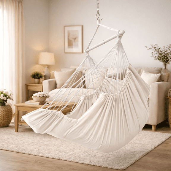 Sunyear XXL Hammock Chair with Footrest & 2 Cushions 500lbs - Easy Setup Swing Chair with Metal Anti-Slip Spreader Bar for Indoor/Outdoor Relaxation