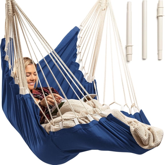 Hammock Swing Chair with Foot Rest - Indoor/Outdoor Hanging Chair - Quick & Easy Setup with Durable Hardware – Spacious Full Body Support – Holds 440 Lbs
