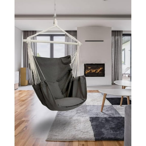 Sunyear Hammock Chair Hanging Chair with 2 Cushions &  Anti-Slip Steel Sturdy Bar (500 lbs Capacity) - Swing Chair Outdoor/Indoor for Patio, Porch, Backyard