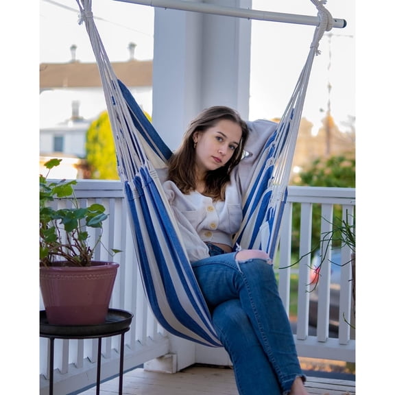 Sunyear Hammock Chair Swing Max 500 lbs with Sturdy Metal Bar & Anti-Slip Safety Rings Swing Chair Outdoor/Indoor Use - Hanging Chair for Bedroom, Patio,  Porch, Deck