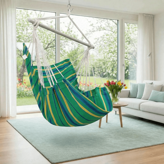 Sunyear Hammock Chair Swing Max 500 lbs with Sturdy Metal Bar & Anti-Slip Safety Rings Swing Chair Outdoor/Indoor Use - Hanging Chair for Bedroom, Patio, Porch, Deck