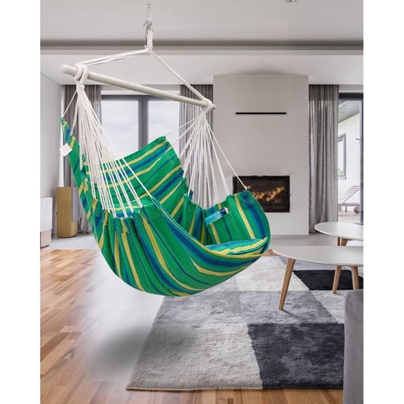 Sunyear Hammock Chair Hanging Chair with 2 Cushions &  Anti-Slip Steel Sturdy Bar (500 lbs Capacity) - Swing Chair Outdoor/Indoor for Patio, Porch, Backyard