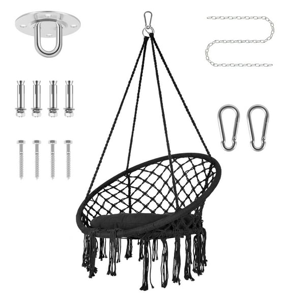 Hammock Swing Chair, Hanging Cotton Rope Hammock Swing Chair with Suspension Kit, 360 Lbs Capacity for Adult Indoor/Outdoor Use