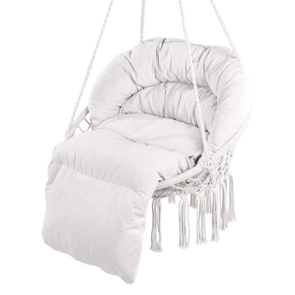 Hammock Swing Chair - Macram Hanging Seat with Pillow for Patio, Garden, Living Room