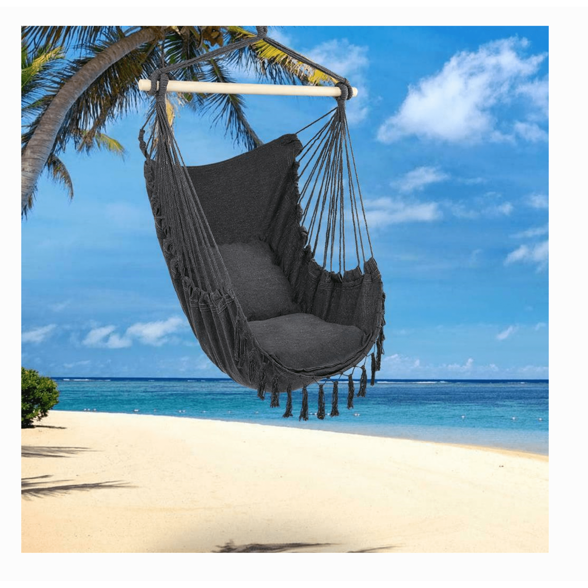 Hammock Swing Seat Hanging Rope Chair Patio Picnic Camping With Tassel