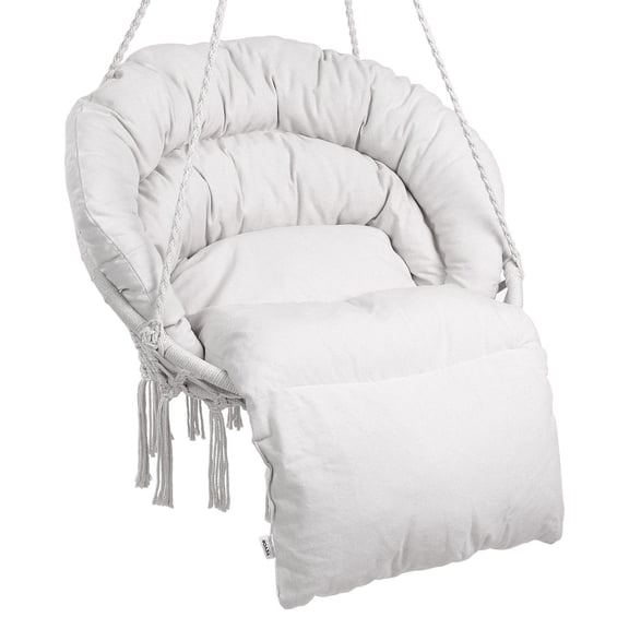 Hammock Swinging Chair Macramé Hanging Chair with Cushion for Indoor and Outdoor Use, Boho Style Rope Swing Chair with Reinforced Steel Frame, Washable Cushion, Easy Installation