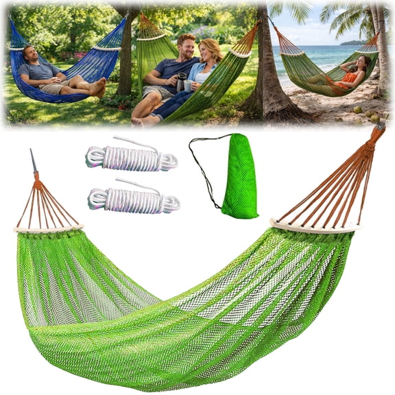 Hammock Without Stand, Camping Hammocks for Outside with Tree Straps & Storage Bag, Rope Hammock for Outdoor Replacement, Polyester Net (Green)
