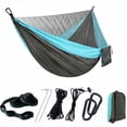 thumbnail image 1 of BN-LINK Camping Hammock with Mosquito Net, Portable Parachute Hammocks with Tree Straps for Outdoor Backpacking,Beach,Backyard,Patio,Hiking,440 lb Capacity, Blue Gray, 1 of 7