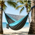 thumbnail image 1 of BN-LINK Camping Hammock with Mosquito Net, Portable Parachute Hammocks with Tree Straps for Outdoor Backpacking,Beach,Backyard,Patio,Hiking,440 lb Capacity, Blue Gray, 1 of 8