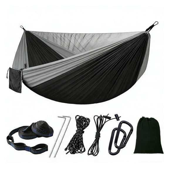 BN-LINK Camping Hammock with Net, Portable Lightweight Hammocks with Tree Straps, Outdoor Hammocks for Backpacking,Beach,Backyard,Patio,Hiking,440 lb Capacity,Gray Black