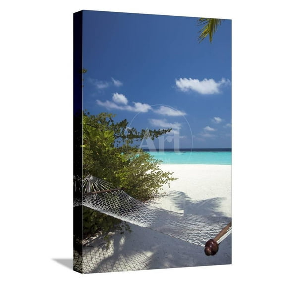 Hammock on Tropical Beach, Maldives, Indian Ocean, Asia, Scenic Stretched Canvas Wall Art by Sakis Papadopoulos Sold by Art.Com