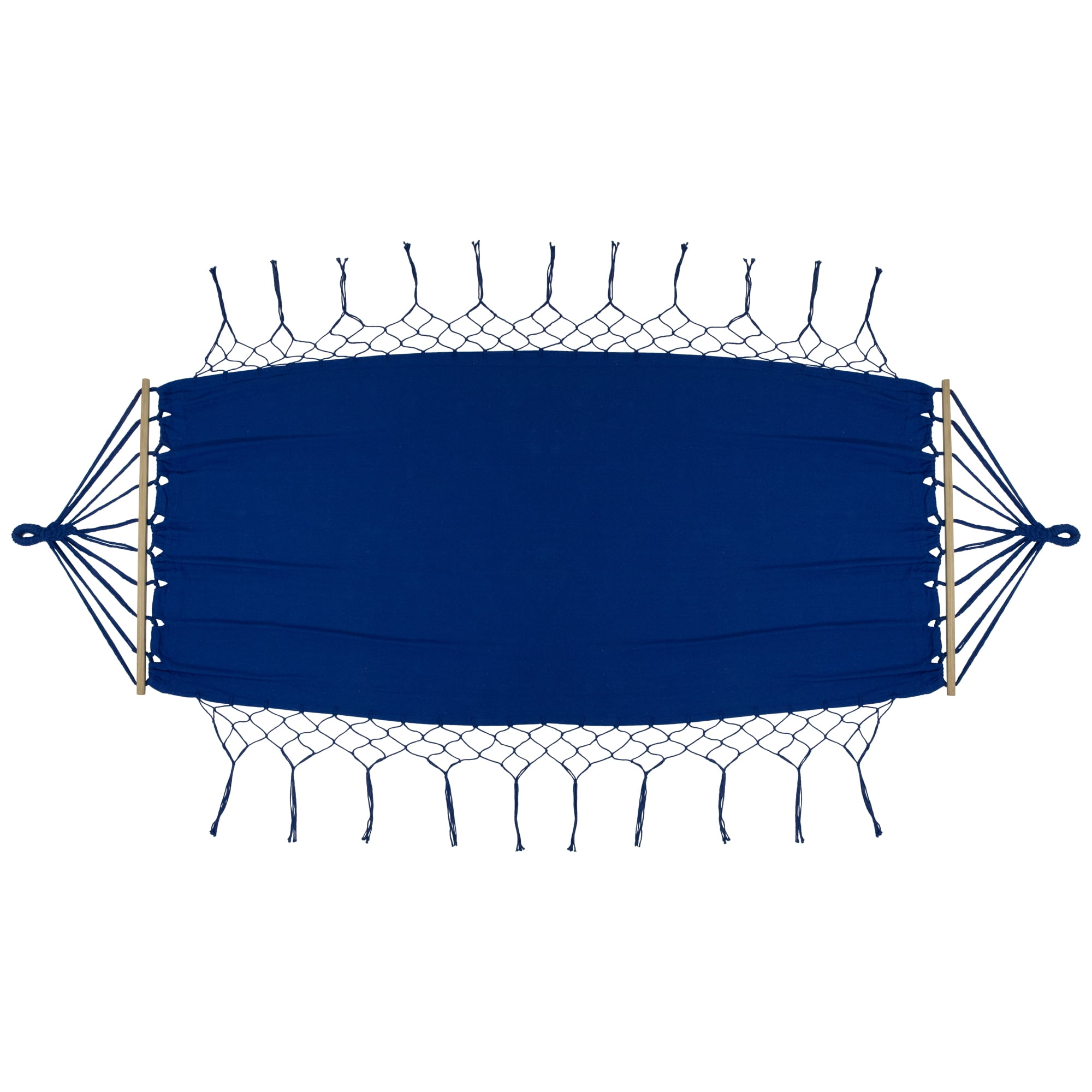 Northlight Hammock with Netted Fringe and Wooden Bars - 100" x 41" - Blue