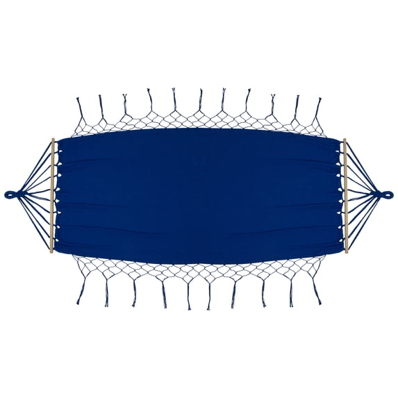 Northlight Hammock with Netted Fringe and Wooden Bars - 100" x 41" - Blue