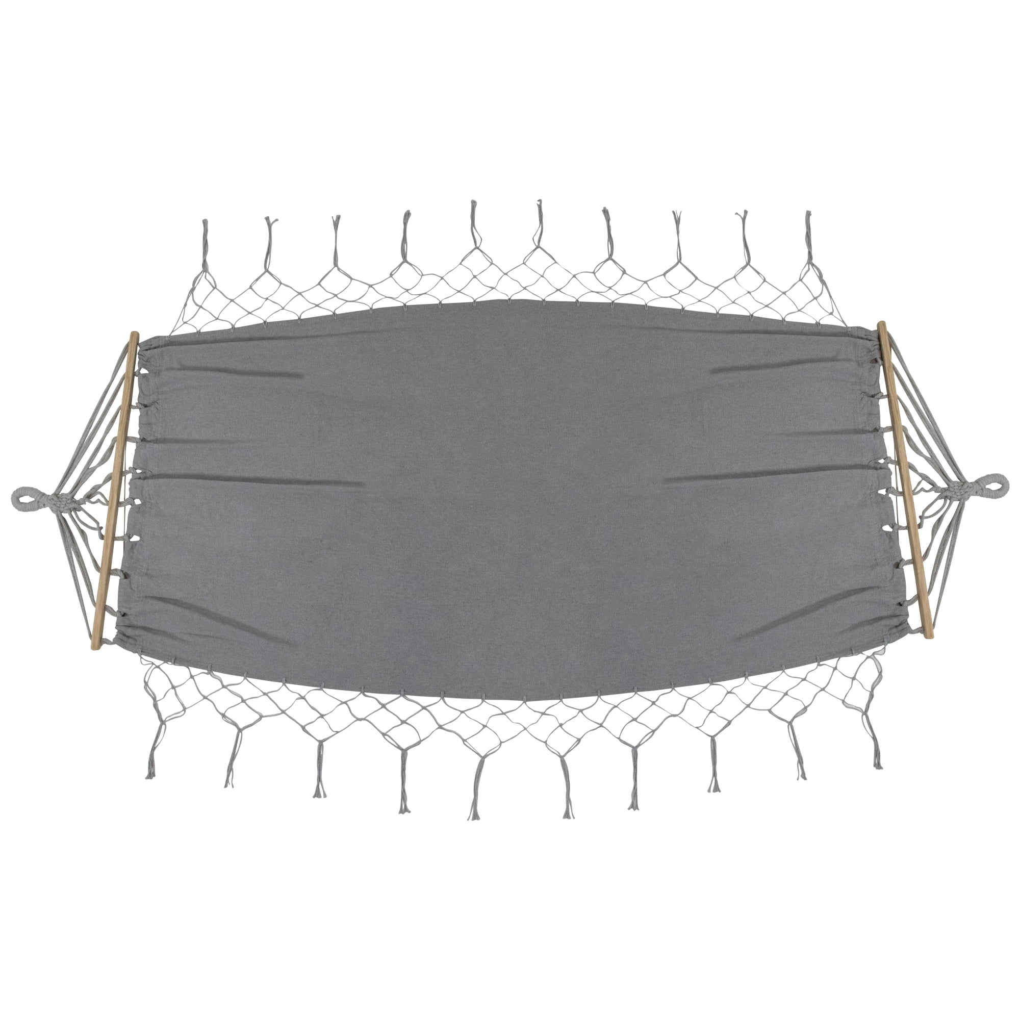 Northlight Hammock with Netted Fringe and Wooden Bars - 100" x 41" - Gray