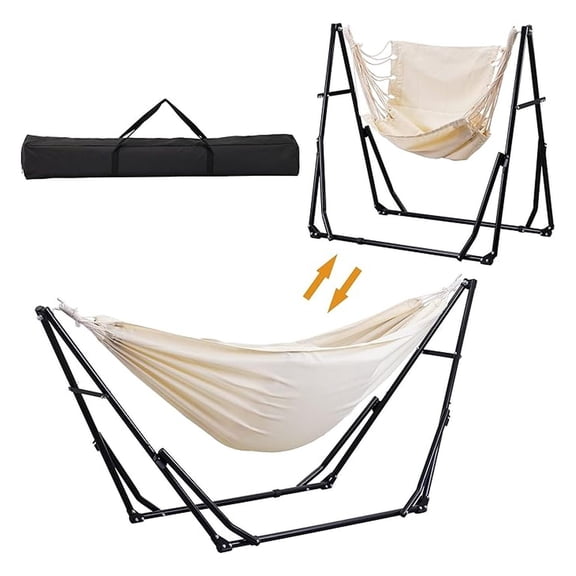 Hammock with Stand, 2-in-1 Swinging Chair, Portable Camping Hammock Beige