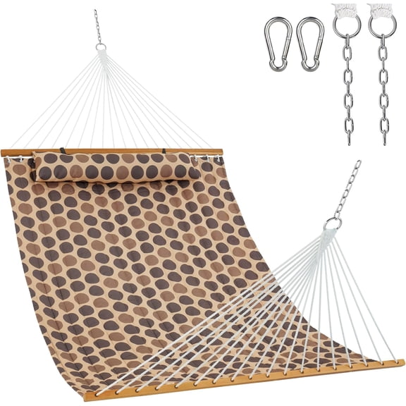 Hammocks 12FT Quilted Fabric Hammock with Soft Pillow, Double 2 Person Tree Hammock with Spreader Bar for Outdoor Outside Patio Garden Yard Pool Beach, 450lbs Capacity