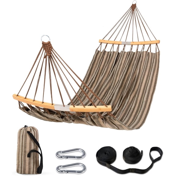 Double Hammock with Curved Spreader Bar, Outdoor Portable Hammock with Carrying Bag & Tree Straps for Bedroom, Patio, Backyard, Balcony, Max 450lbs Capacity, Blue
