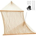 thumbnail image 1 of Double Rope Hammock, 2 Person Traditional Outdoor Hand Woven Cotton Rope Hammock with Spreader Bar, Chains, Tree Straps for Patio Yard - Max 450 Lbs, Tan, 1 of 5