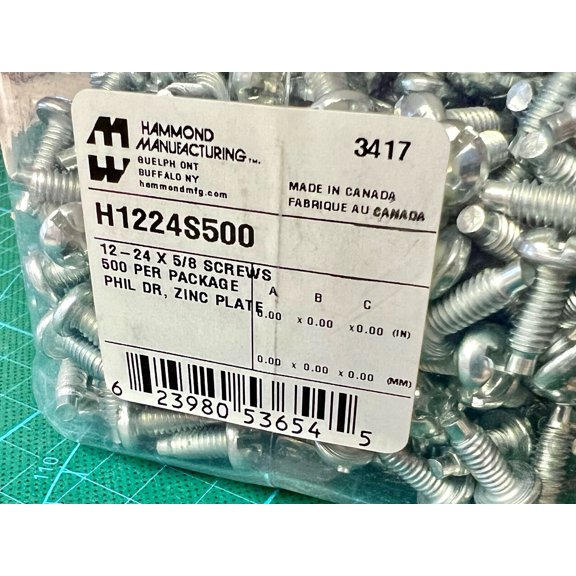 Hammond #12-24 x 5/8" Rack Mount Screws w/ Pilot Point, PH, Steel, Jar of 500