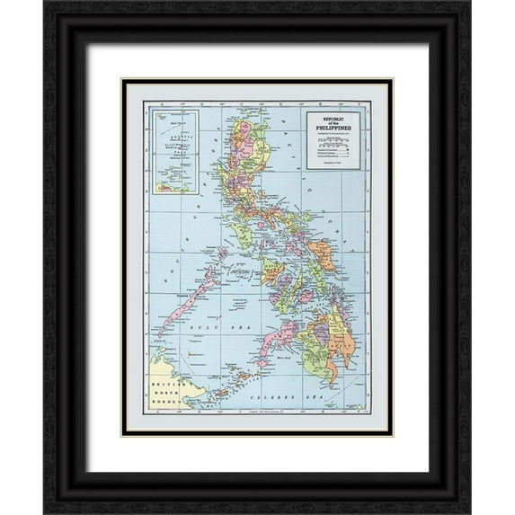 Hammond 12x14 Black Ornate Wood Framed with Double Matting Museum Art Print Titled - Philippines - Hammond