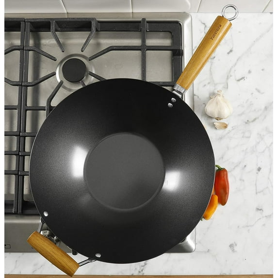 Hammond 14-Inch Flat Bottom Carbon Steel Wok, Black