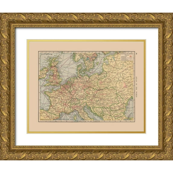 Hammond 32x26 Gold Ornate Wood Framed with Double Matting Museum Art Print Titled - Central Europe Spain France Italy - Hammond 1910