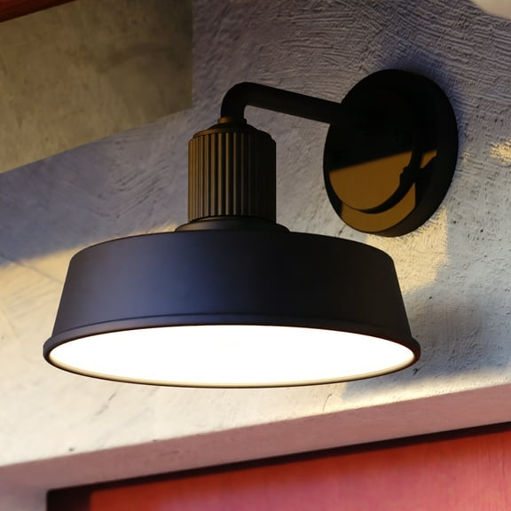 Hammond Steel 1 Light LED Compatible Dusk to Dawn Matte Black and White Industrial Outdoor Wall Lantern